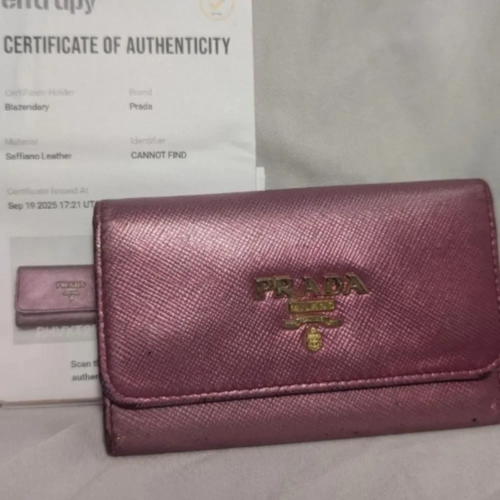 Authentic Prada Metallic Pink Leather Key Wallet
